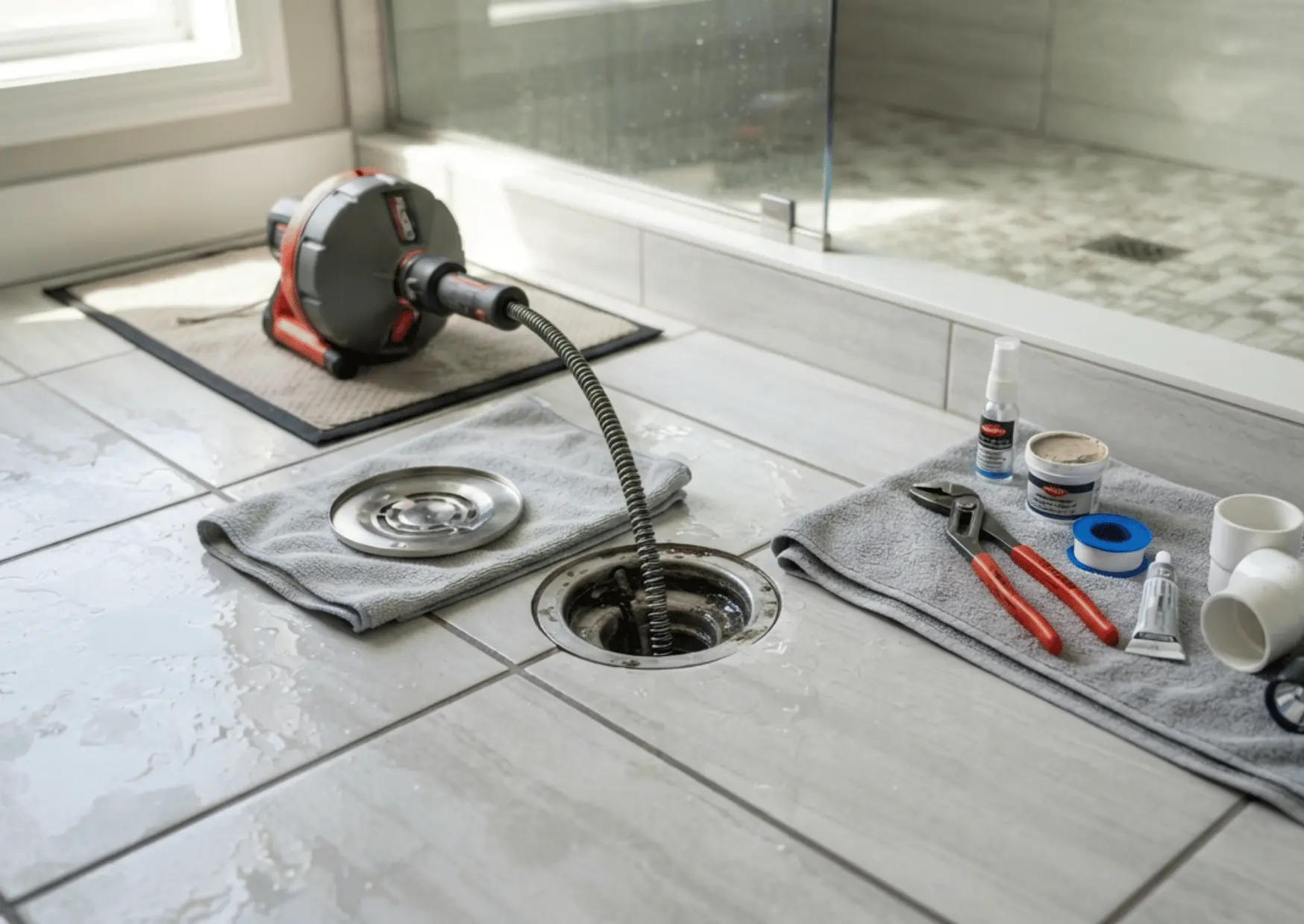 Bathroom floor drain cleaning equipment