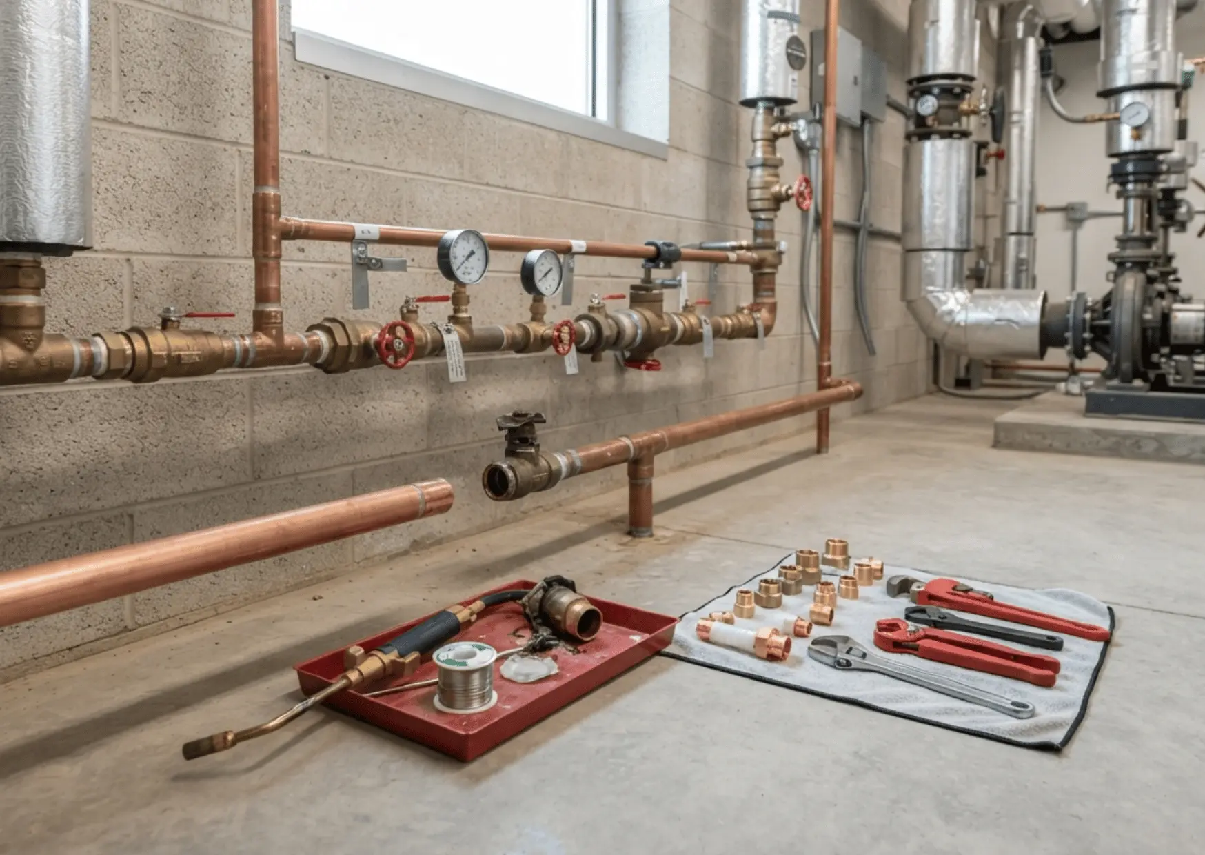 Pipes and valves in commercial building