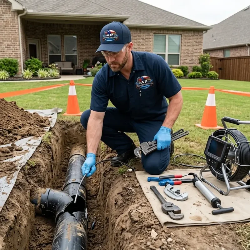 Professional plumber repairing a damaged sewer pipe during an emergency sewer repair service