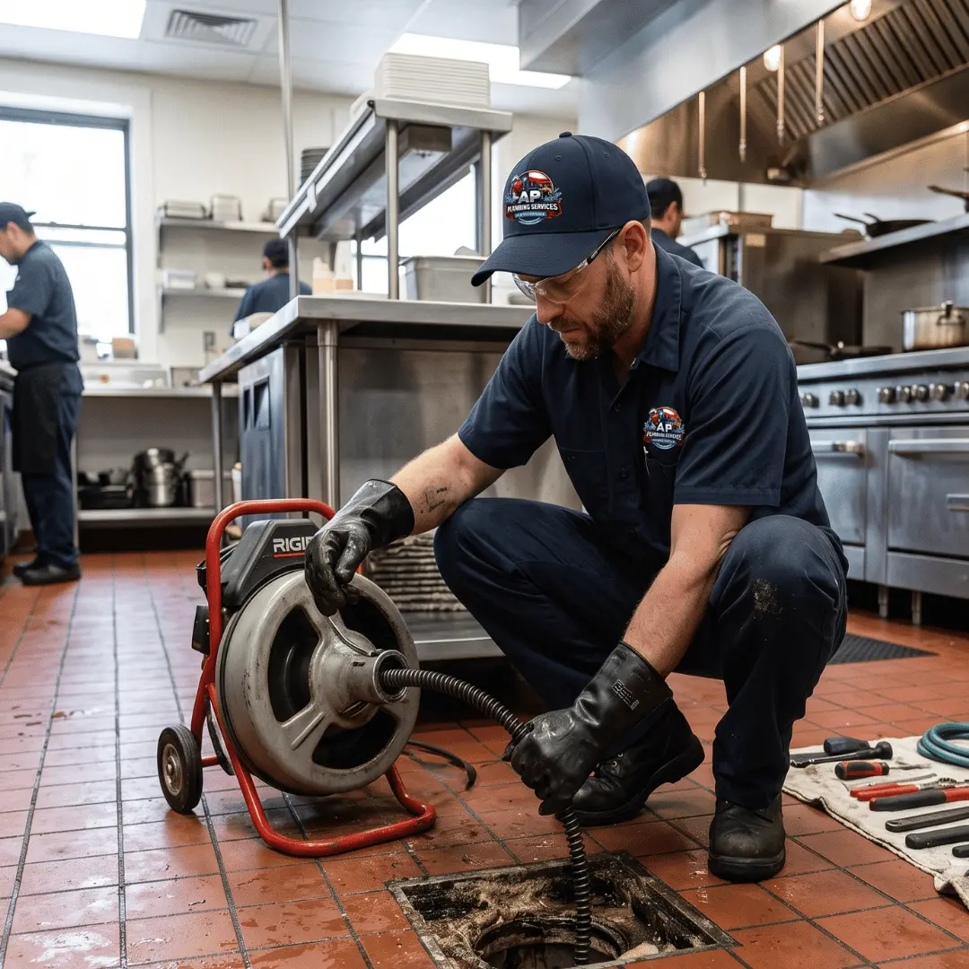 Kitchen drain cleaning in commercial kitchen