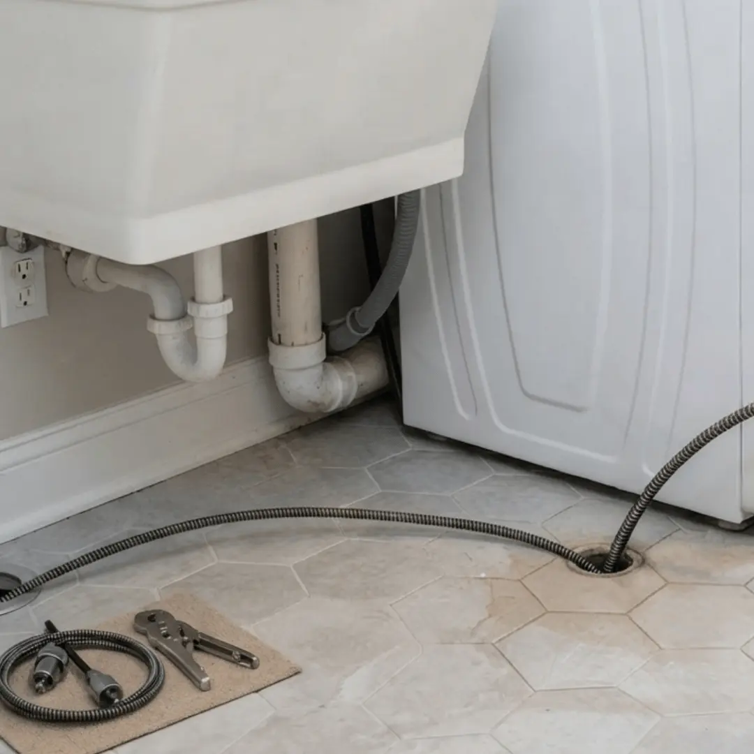 Laundry drain cleaning equipment setup