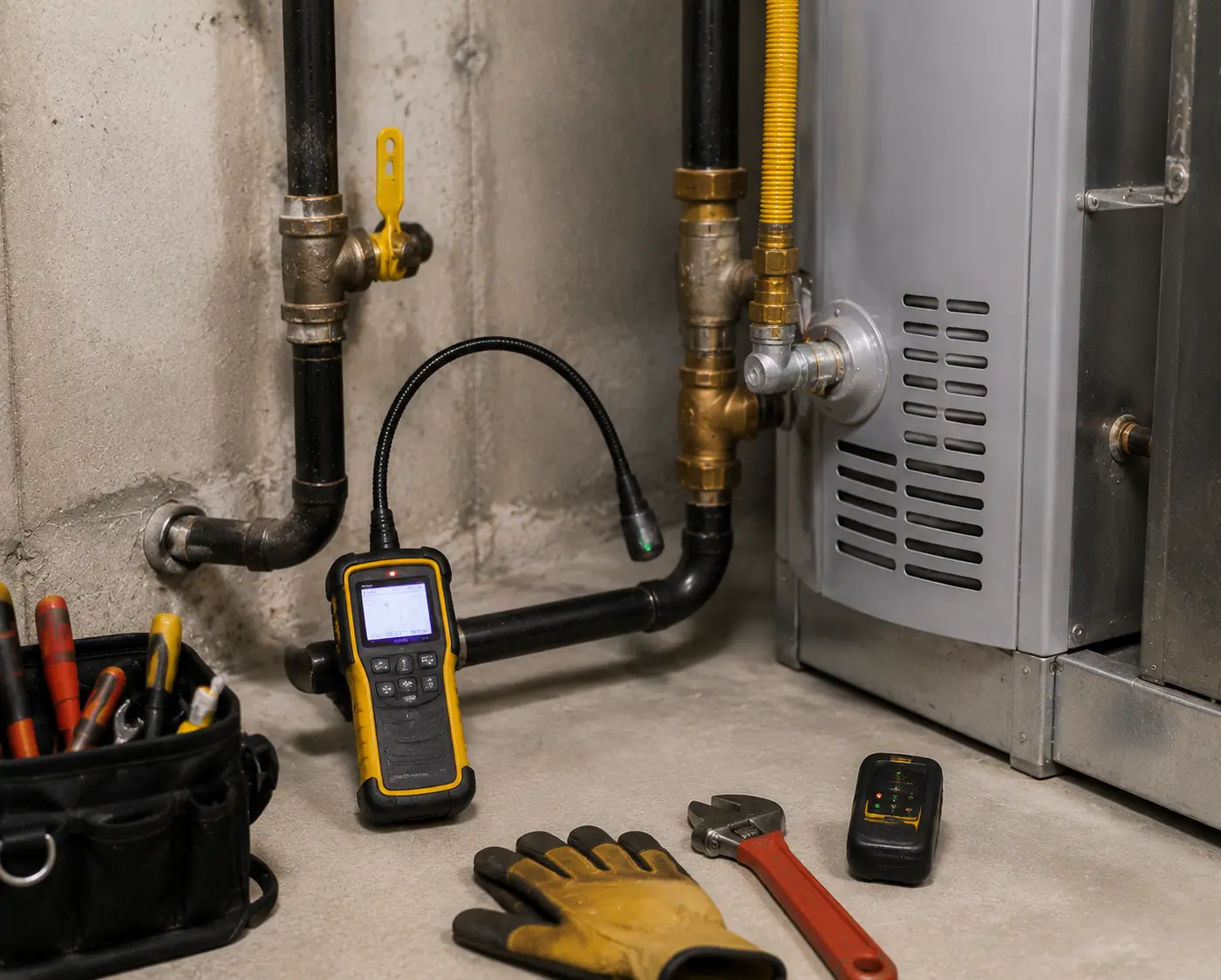 Gas leak detection equipment near pipes