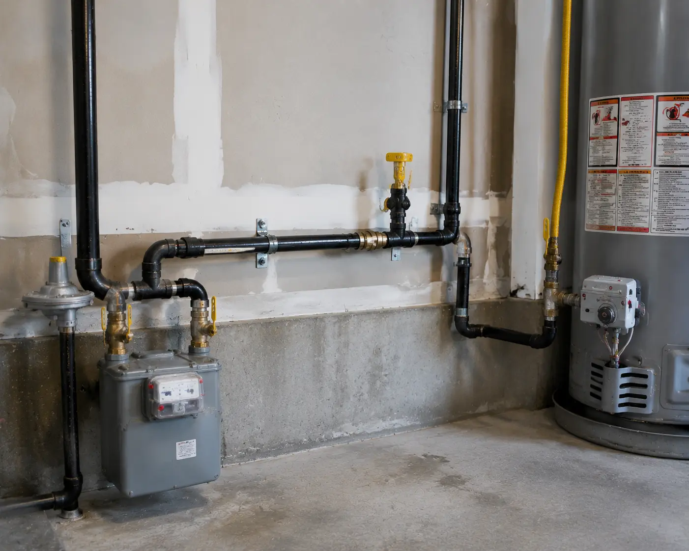 Residential gas line installation pipes