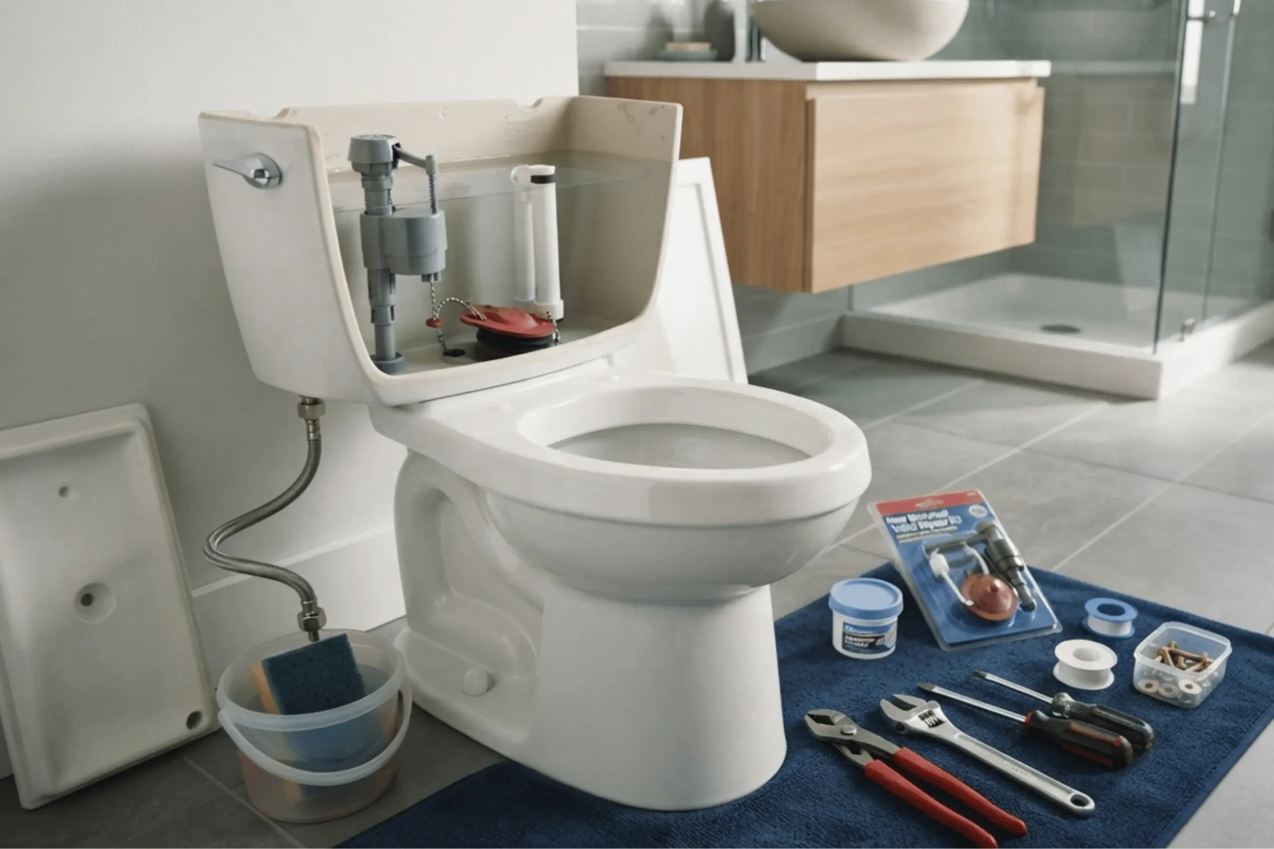 Running toilet repair parts and tools