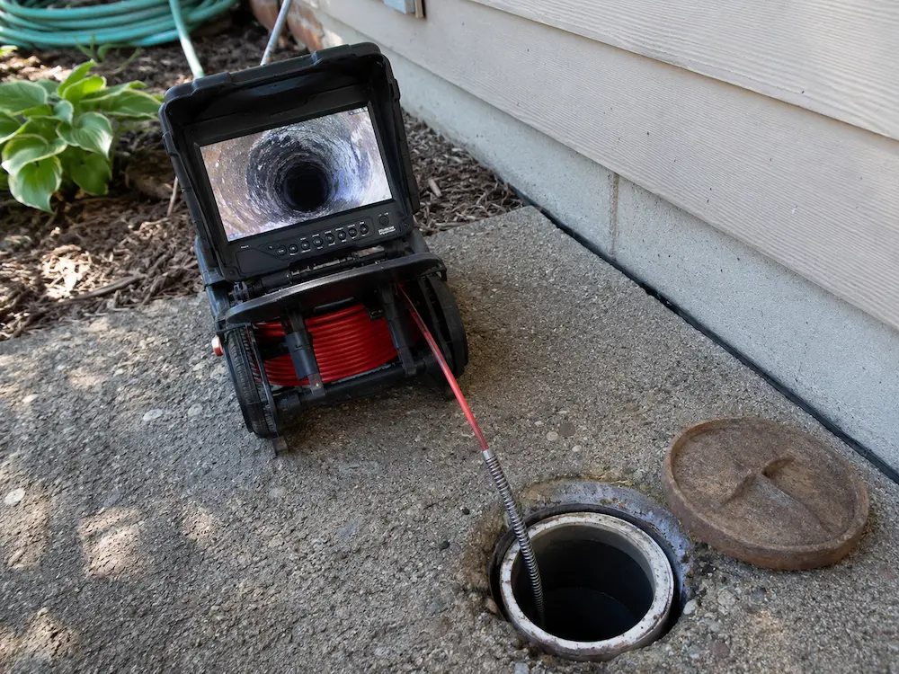 Affordable Plumbing Services sewer camera inspection equipment in cleanout