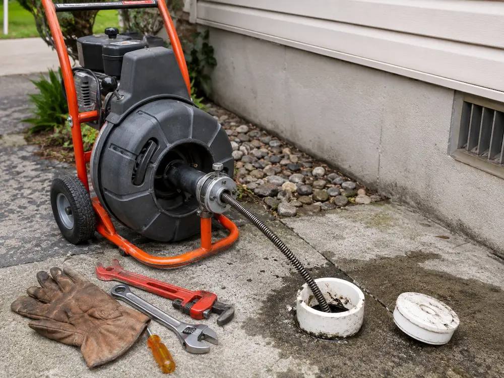 Affordable Plumbing Services sewer cleaning machine at residential cleanout