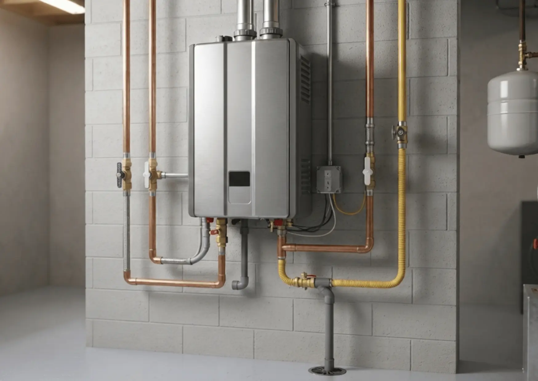 Installed tankless water heater system