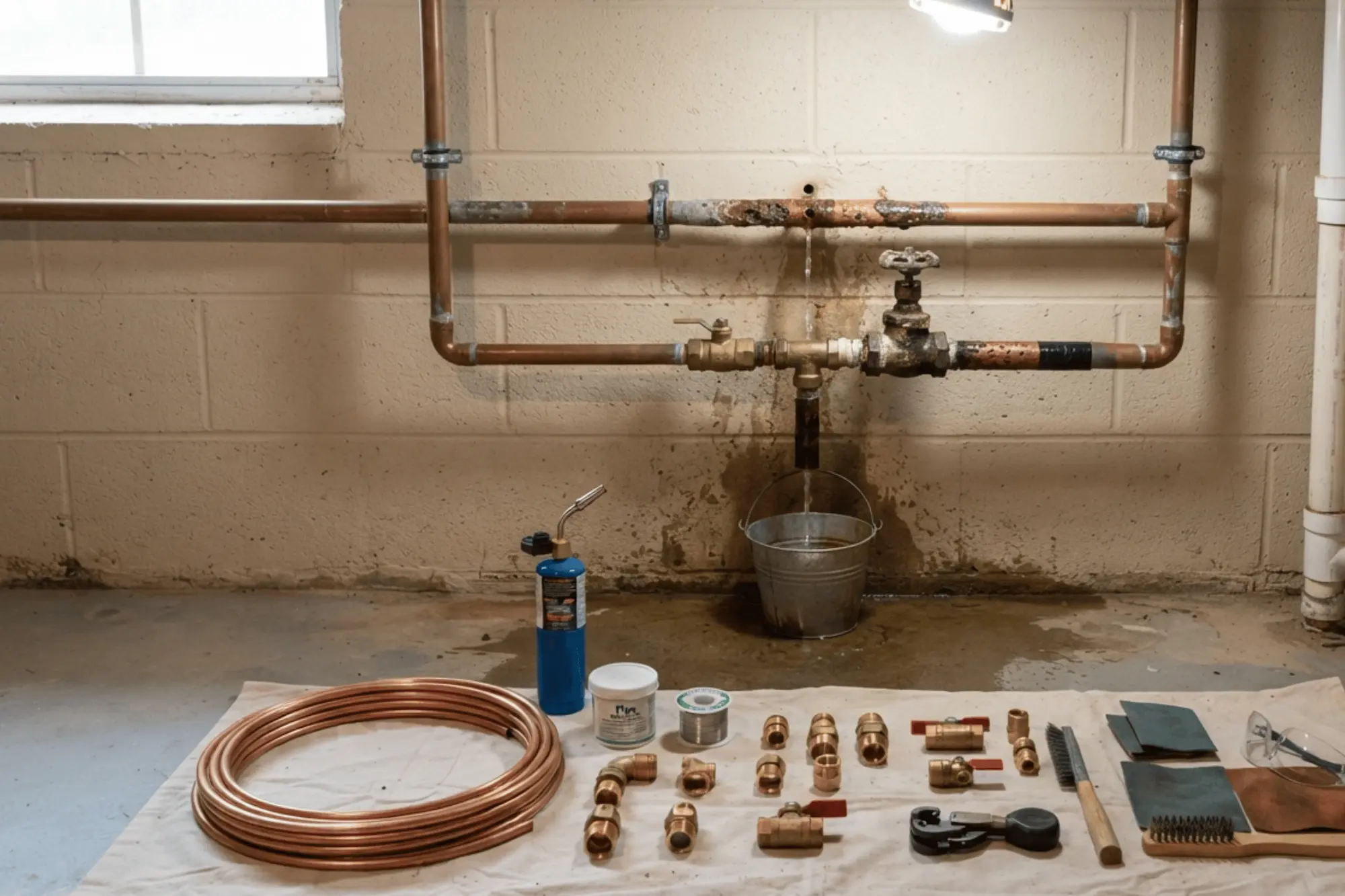 Damaged copper water line repair preparation