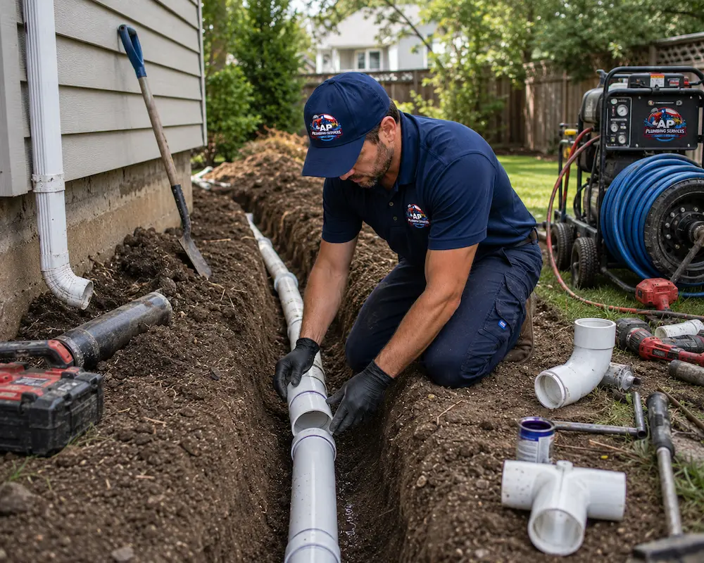 Affordable Plumbing Services technician replacing residential sewer line