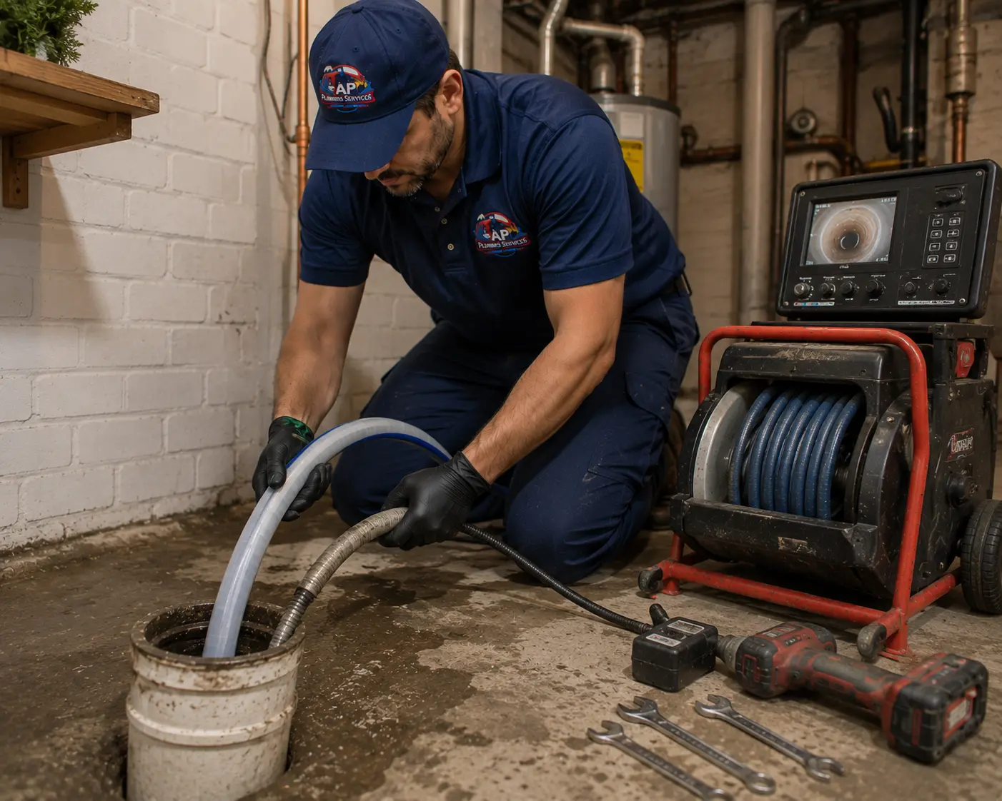 Affordable Plumbing Services technician performing sewer pipe relining