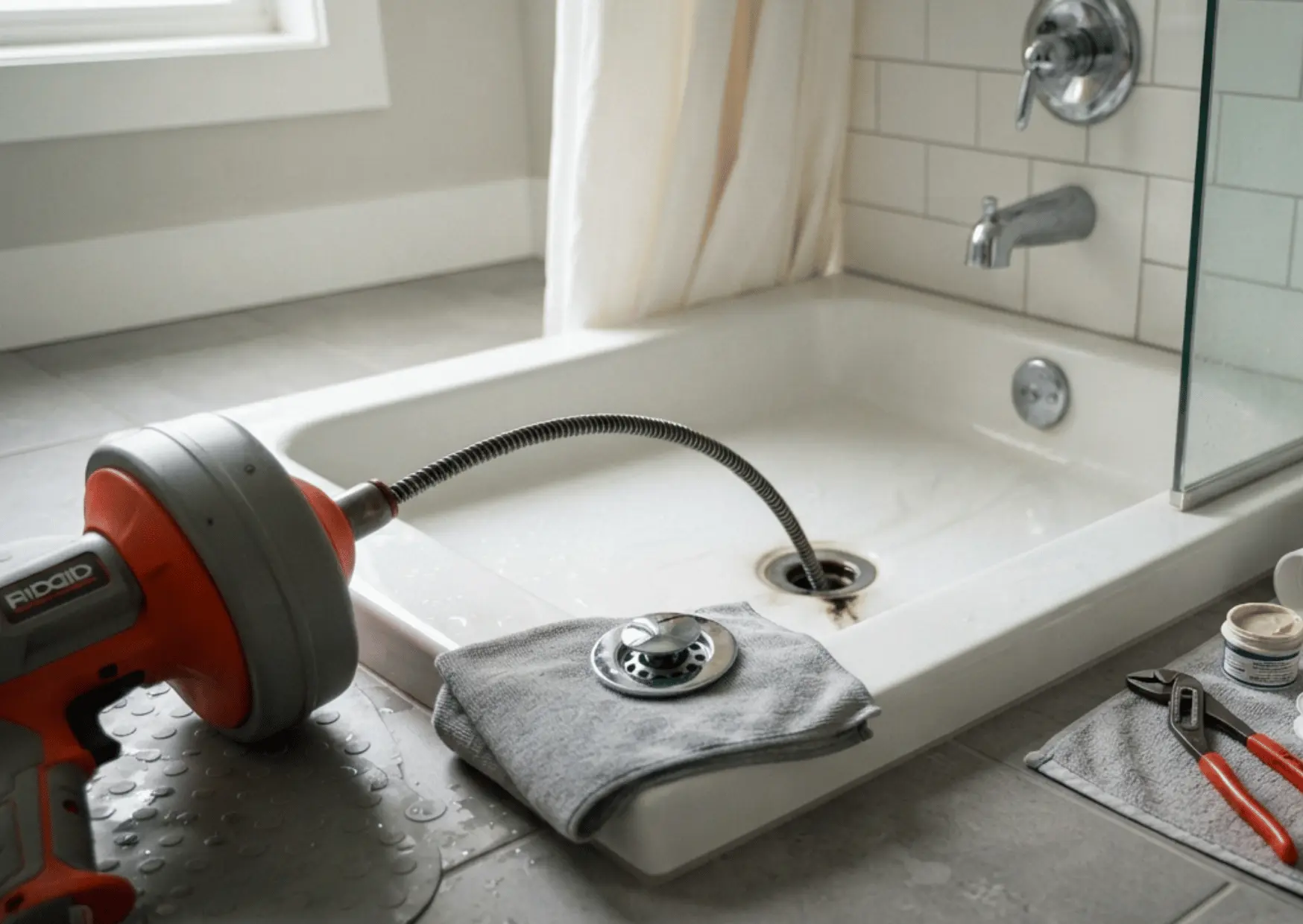 Bathtub shower drain cleaning equipment