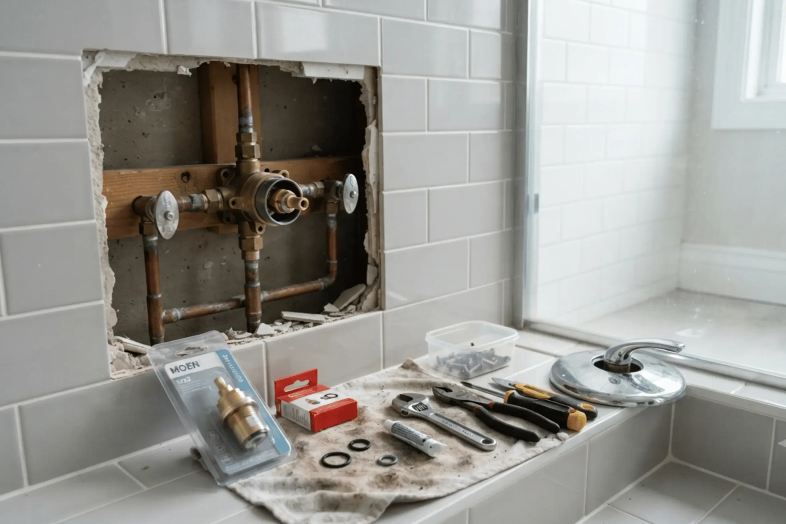 Shower valve repair parts and plumbing tools
