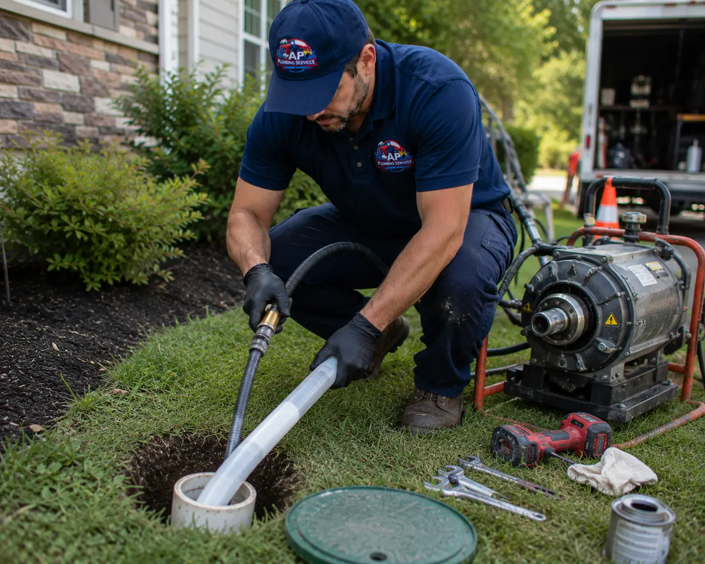 Affordable Plumbing Services performing trenchless sewer line repair