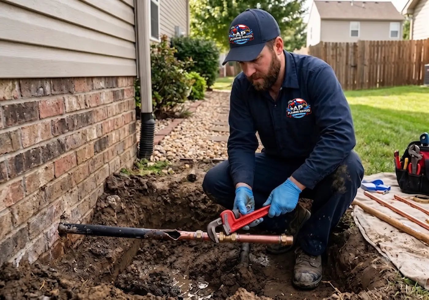 Outdoor water line repair by professional plumber